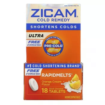 Zicam, Ultra Cold Remedy, RapidMelts, со вкусом апельсинового крема, 18 быстрорастворимых таблеток