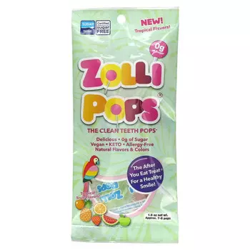 Zollipops, Zolli Pops, капли для чистки зубов, тропические фрукты, прибл. 7-8 леденцов, 1,6 унции