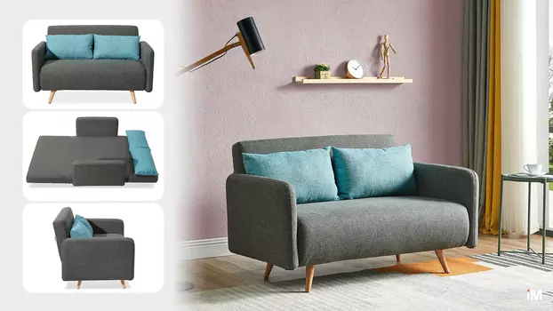 Диван-кровать iModern Cardiff, серый/бирюзовый меланж