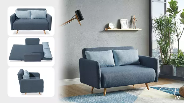 Диван-кровать iModern Cardiff, синий/голубой меланж