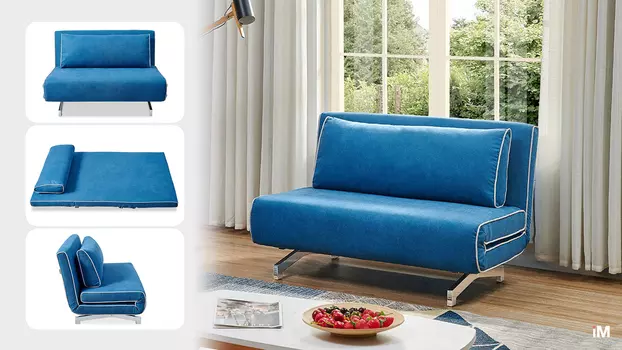 Диван-кровать Denny 2-х местный, лазурный/хром