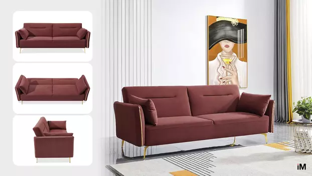 Диван-кровать Liverpool, бордовый/золото