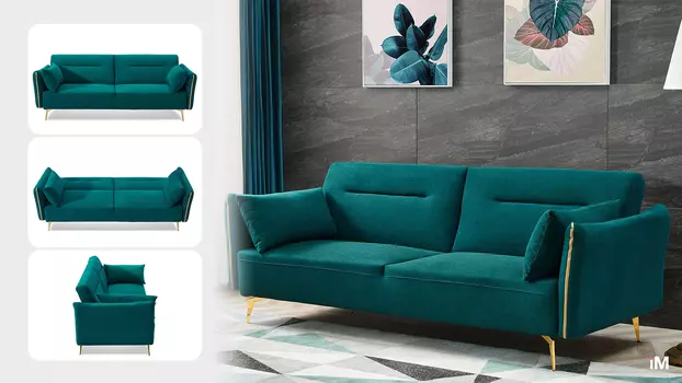 Диван-кровать iModern Liverpool, темно-бирюзовый/золото