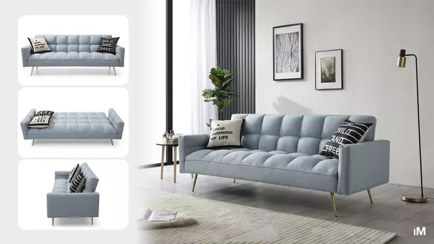 Диван-кровать iModern Madrid, голубой/золотые ножки