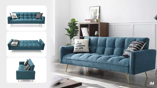 Диван-кровать iModern Madrid, синий/золотые ножки