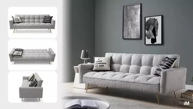 Диван-кровать iModern Madrid, светло-серый/золотые ножки