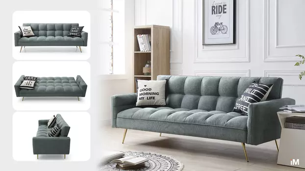 Диван-кровать iModern Madrid, зеленый/золотые ножки