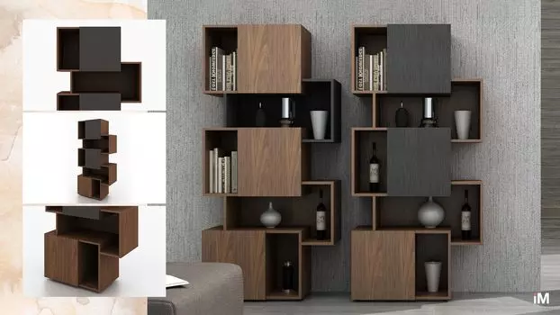 Стеллаж iModern Palo Grey, орех/серые дверцы