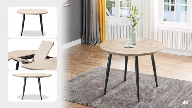 Стол раскладной iModern Leticia 100-130, дуб/черный