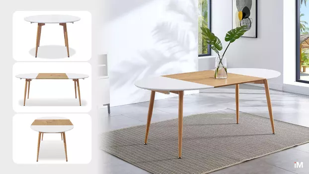 Стол раскладной iModern Margaret 120-200, белый/светлое дерево