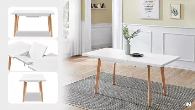 Стол раскладной Pamela 130-170, белый матовый/бук