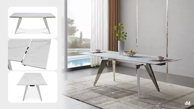 Стол раскладной iModern Ramses 160-230, белый мрамор/хром