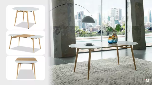 Стол раскладной iModern Suzy 120-200, белый/дуб