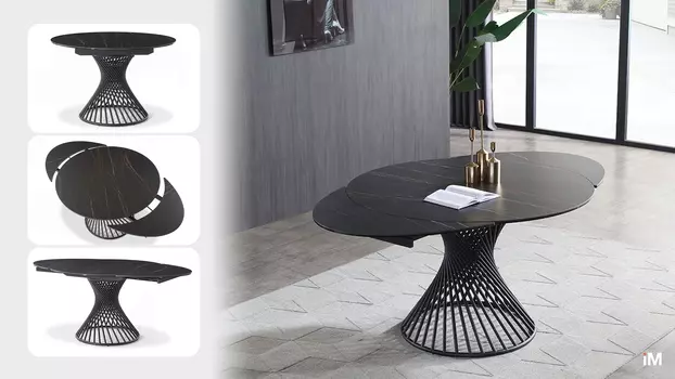 Стол раскладной iModern Tornado 120-180, темная керамика/черный