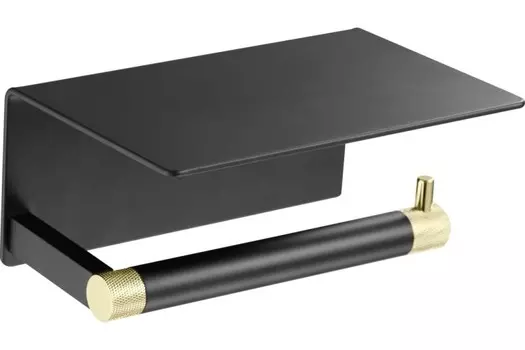 Аксессуар для ванной Rose RG3005H-1 золото/черный Держатель для туалетной бумаги с полочкой