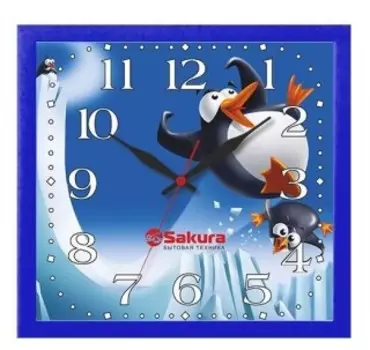 Часы настенные Sakura ПЕ-А4.1 Веселые пингвины голубой