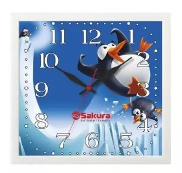 Часы настенные Sakura ПЕ-А8 Веселые пингвины мрамор