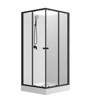 Душевая кабина Loranto CS-21801 90x90x(190+15)см c низким поддоном 15см, профиль черный-мат