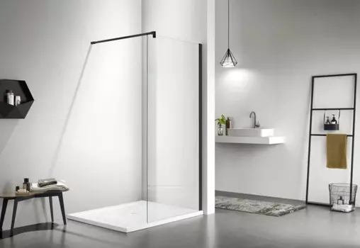 Душевая стенка Aquatek 100x200 Душевая перегородка Walk in с держателем, профиль черный, стекло прозрачное (AQ WIW 10020BL)