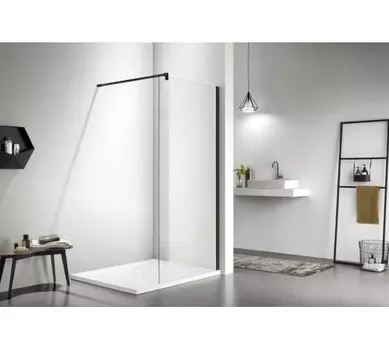 Душевая стенка Aquatek 120x200 Душевая перегородка Walk in с держателем, профиль черный, стекло прозрачное (AQ WIW 12020BL)