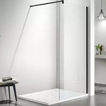 Душевая стенка Aquatek 80x200 Душевая перегородка Walk in с держателем, профиль черный, стекло прозрачное (AQ WIW 08020BL)