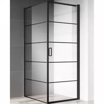Душевой уголок Aquame AQM5215-RH-8 (800х800х1950мм профиль матовый черный, горизонтальные линии)