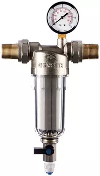Фильтр для воды Гейзер Бастион 112 3/4 с манометром, для холодной воды, d60 (32671)