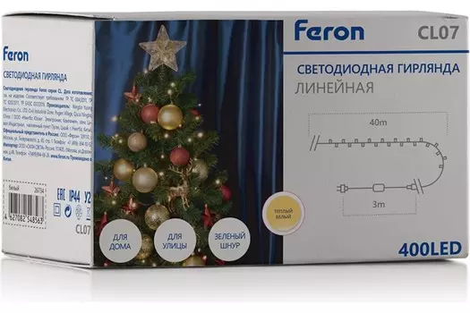 Гирлянда Feron CL07 24V 400LED 4000K, шнур 3м (26734)