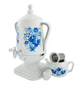 Электросамовар Добрыня DO-421 4л белый гжель 2