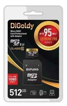 Карта памяти DIGOLDY MicroSDXC 512GB Class10 (+ адаптер SD)