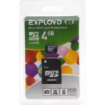 Карта памяти Exployd MicroSDHC 4GB Class4 (+ адаптер SD)