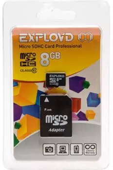 Карта памяти Exployd MicroSDHC 8GB Class10 (+ адаптер SD)