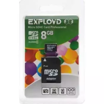 Карта памяти Exployd MicroSDHC 8GB Class4 (+ адаптер SD)