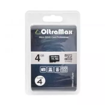 Карта памяти Oltramax MicroSDHC 4GB Class4 (+ адаптер SD)