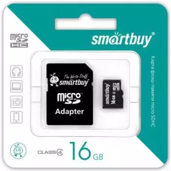 Карта памяти Smartbuy MicroSDHC 16GB Сlass4 + адаптер