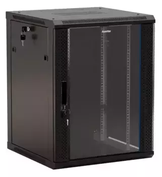 Коммутационный шкаф Hyperline TWB-1566-GP-RAL9004 настенный, стеклянная передняя дверь, 15U, 600x600мм (2 коробки)
