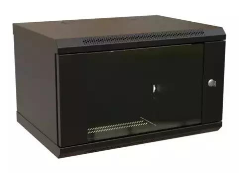 Коммутационный шкаф WRLINE WR-TW-0945-GP-RAL9004 настенный, стеклянная передняя дверь, 9U, 600x500x450мм