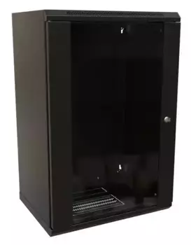 Коммутационный шкаф WRLINE WR-TW-2245-GP-RAL9004 настенный, стеклянная передняя дверь, 22U, 600x1086x450мм