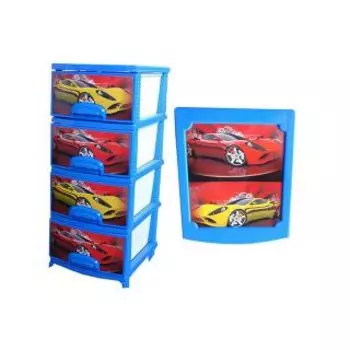 Комод Росспласт Тачки голубой/белый