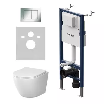 Комплект инсталляции Am.Pm IS90251.801900 с клавишей PrimeFit S, хром глянц, с подв. унитаазом Like Aquaspin с сиденьем м/лифт