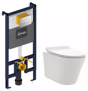 Комплект инсталляции Aquame AQM42001CR (с хром кнопкой +безободковый унитаз с сиденьем SoftClose AQM4001CR+AQM2001)