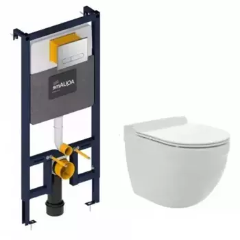 Комплект инсталляции Aquame AQM42006CR (с хром кнопкой + безободковый унитаз с сиденьем SoftClose AQM4001CR+AQM2006)