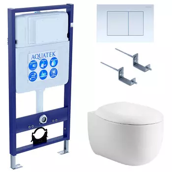 Комплект инсталляции Aquatek Set AQUATEK АЛЬТАИР cm-009 4в1 (рама Standard INS-0000012 с звукоиз.прокладкой+крепеж KKI-0000002+кнопкаKDI-0000009+унитаз АЛЬТАИР AQ1980-00 с крышкой)