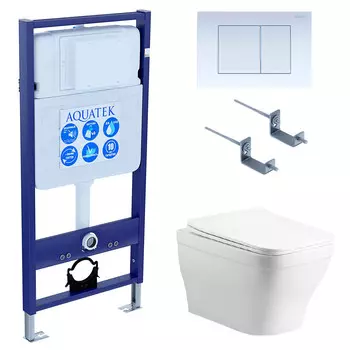 Комплект инсталляции Aquatek Set AQUATEK АМАДЕО-009 4в1 (рама Standard INS-0000012 с звукоиз.прокладкой+крепеж KKI-0000002+кнопкаKDI-0000009+унитаз АМАДЕО AQ1163-00+крышка-сиденье)