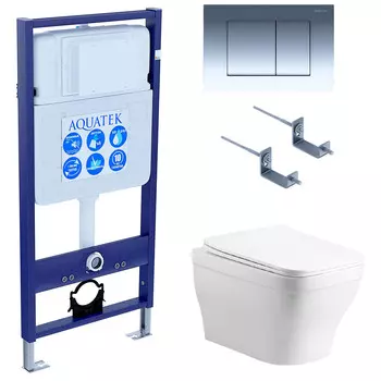 Комплект инсталляции Aquatek Set AQUATEK АМАДЕО cm-010 4в1 (рама Standard INS-0000012 с звукоиз.прокладкой+крепеж KKI-0000002+кнопкаKDI-0000010+унитаз АМАДЕО AQ1180-00 с крышкой)