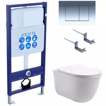 Комплект инсталляции Aquatek Set AQUATEK КЛАССИК-010 4в1 (рама Standard INS-0000012 с звукоиз.прокладкой+крепеж KKI-0000002+кнопкаKDI-0000010+унитаз КЛАССИК AQ1111-00 с крышкой)