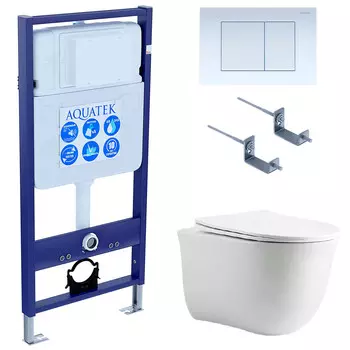 Комплект инсталляции Aquatek Set AQUATEK КЛАССИК cm-009 4в1 (рама Standard INS-0000012 с звукоиз.прокладкой+крепеж KKI-0000002+кнопкаKDI-0000009+унитаз КЛАССИК AQ1112-00 с крышкой)