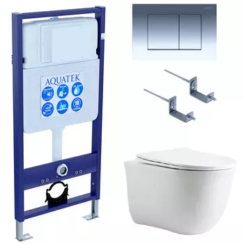 Комплект инсталляции Aquatek Set AQUATEK КЛАССИК cm-010 4в1 (рама Standard INS-0000012 с звукоиз.прокладкой+крепеж KKI-0000002+кнопкаKDI-0000010+унитаз КЛАССИК AQ1112-00 с крышкой)