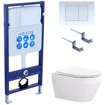 Комплект инсталляции Aquatek Set AQUATEK ЛЕЯ-009 4в1 (рама Standard INS-0000012 с звукоиз.прокладкой+крепеж KKI-0000002+кнопкаKDI-0000009+унитаз ЛЕЯ AQ1199-00 с крышкой-сиденьем)