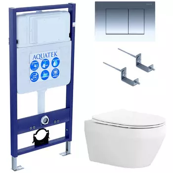 Комплект инсталляции Aquatek Set AQUATEK ЛЕЯ-010 4в1 (рама Standard INS-0000012 с звукоиз.прокладкой+крепеж KKI-0000002+кнопкаKDI-0000010+унитаз ЛЕЯ AQ1199-00 с крышкой-сиденьем)